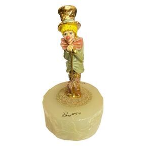 Ron Lee 1989 Marcelle Clown Figurine Signed 491/2750 Onyx Base Pewter 24K Gold